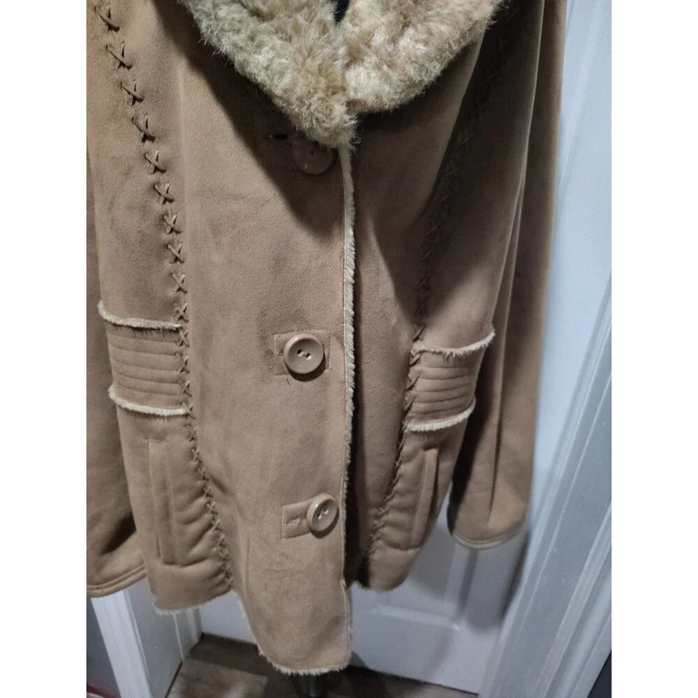 Braetan Jacket Camel Faux Suede Round Collar Faux Fur Lined Pockets Plus Sz30/32 - Picture 7 of 13